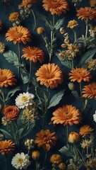 Wall Mural - Floral design texture with vintage nature pattern, wallpaper style