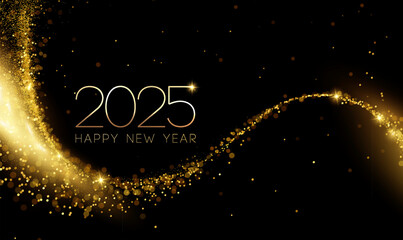 Fototapete - 2025 New Year Abstract shiny color gold wave design element