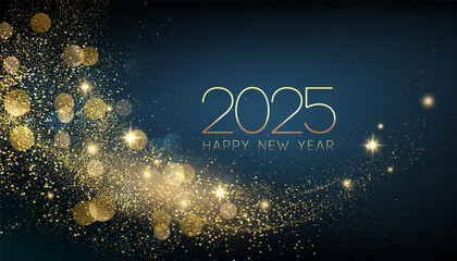 Fototapete - 2025 New Year Abstract shiny color gold wave design element