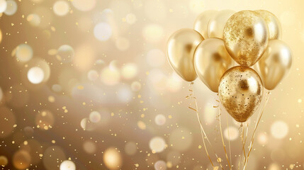 Poster - Celebration party banner with gold balloons and bokeh light background