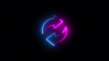 Wall Mural - abstract neon animation of recycling sign, fast moving blue and pink rays to both sides. glowing lines, 4K animated template