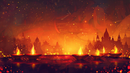 Leinwandbilder - Happy Diwali festival of lights holiday background, illustration design, digital art, 3d rendering