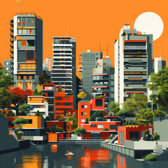 Wall Mural - Contemporary urban design avant-garde digital buildings flat design illustration