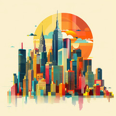 Wall Mural - Avant-garde urban skyline digital architectural innovation flat design illustration