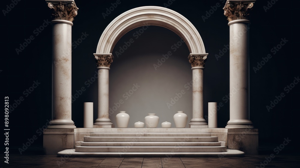 Classical Architecture with Marble Columns and Arch Stock Illustration ...