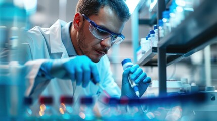 Wall Mural - Scientist Conducting Research in Modern Laboratory with Advanced Equipment and Protective Gear