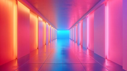 Wall Mural - vibrant neon corridor featuring colorful lights and reflections, creating a futuristic and captivati