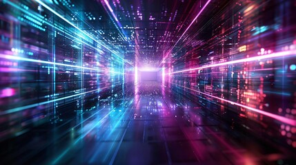 Wall Mural - vibrant abstract digital tunnel with bright glowing lights, showcasing a futuristic perspective in s