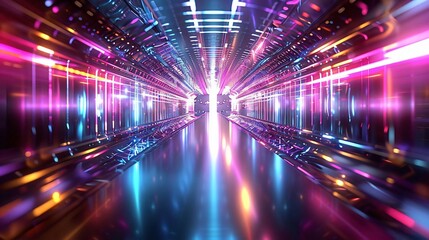 Wall Mural - a vibrant tunnel of light showcasing colorful rays and reflections, perfect for futuristic and digit