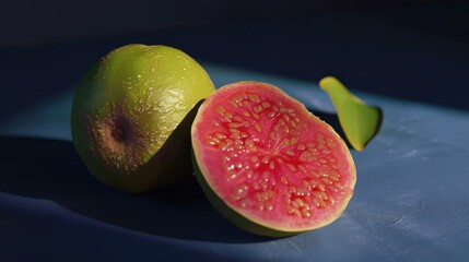 Pomegranate and clementine fruit halves with juice dripping, close-up on table. Fruit healthy food snack vitamin refreshing hydrating fresh nature.