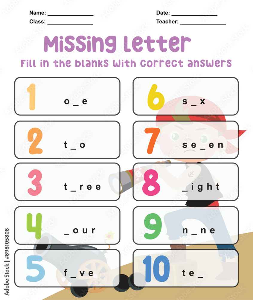 Write The Missing Letters About Numbers Missing Letters Worksheet