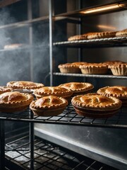 Wall Mural - Freshly baked pies cooling on a bakery rack