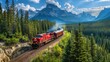 © arthit - Scenic shot of a train on Morant's Curve, framed by the towering Rocky Mountains and pristine wilderness of Banff National Park with this inviting photo.