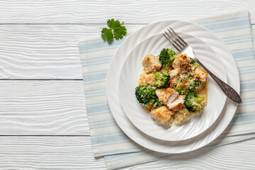 Poster - Chicken Divan with broccoli and panko, top view