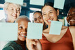 © Oostendorp/peopleimages.com - Office, meeting and glass wall for teamwork, planning and sticky notes with smile for report. Women, diversity and team for small business, discussion and collaboration for partnership or b2b project