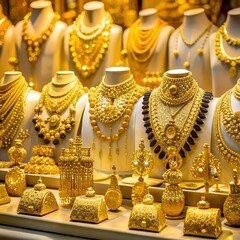 Gold decoration on display in a jewelry store