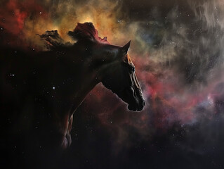 Wall Mural - Horsehead Nebula Centered on a Jet Black Background: A Glimpse Into the Cosmos