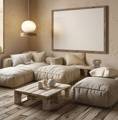 Wall Mural - Minimalist living room interior with neutral colors and natural