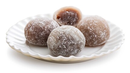 Close-Up of Chocolate Mochi on a White Plate