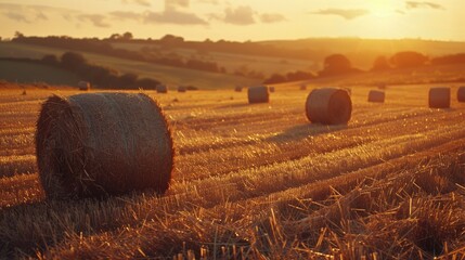 Sticker - Hay Bales in Field at Sunset