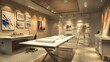 © Adnan saheem - modern art studio with a small office area, featuring clean lines, a large drafting table, and walls adorned with inspiring artwork