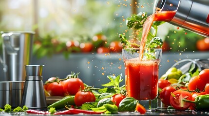 Canvas Print - Fresh Tomato Juice Extracted in a Glass for Cocktail