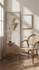 Wall Mural - Modern home interior design with a stylish wicker chair decorati