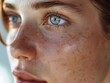 © Alexander Chaykin - A close-up shot of a woman's face with visible freckles, perfect for use in beauty or lifestyle imagery