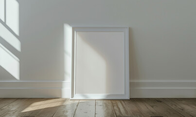 Canvas Print - Minimalist White Frame Against White Wall And Wooden Floor