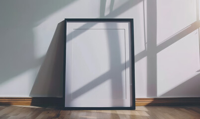 Poster - Minimalist black frame with white background and sunlight on the