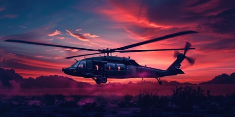 Wall Mural - Helicopter at Sunset