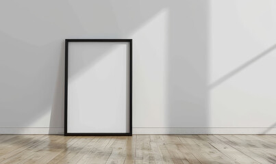 Poster - Minimalist black frame on concrete floor with sunlight and shado