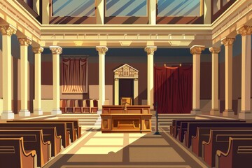 a historical depiction of an ancient court, showcasing traditional legal practices