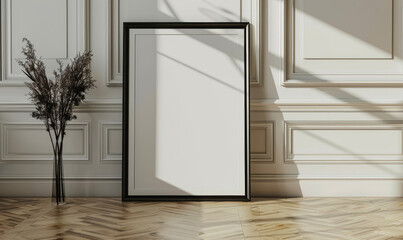 Poster - Elegant empty picture frame in bright classic interior with sunl