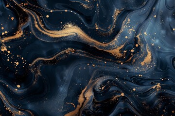 Aufkleber - A captivating dark blue and gold abstract liquid marble design, showcasing dynamic swirling patterns and elegant gold accents, creating a striking and luxurious visual effect.