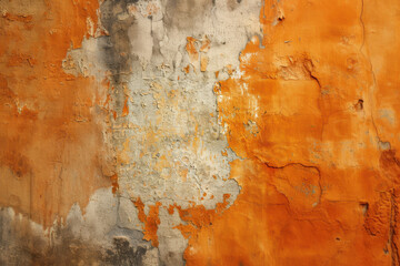 Wall Mural - horizontal image of an old ruined orange concrete wall background