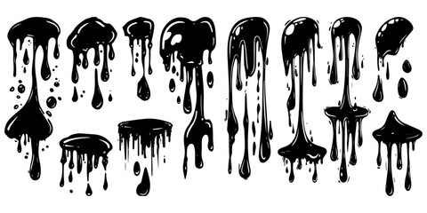 Wall Mural - Dripping paint or ink set isolated on a white background