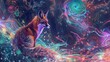 © aekkasit - Mystical Fox in a Swirling Neon Lit Ethereal Landscape