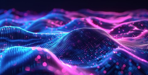 Wall Mural - abstract background with blue and pink glowing lines on a dark black background.