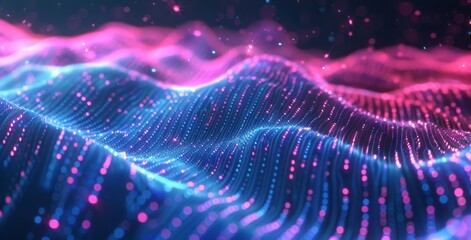 Wall Mural - abstract background with blue and pink glowing lines on a dark black background.
