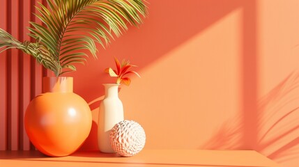 Modern Tropical Decor with Orange Vase