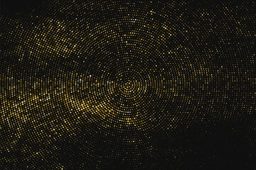 Wall Mural - Gold Glitter Halftone Dotted Backdrop. Abstract Circular Retro Pattern. Pop Art Style Background. Golden Explosion Of Confetti. Digitally Generated Image. Vector Illustration, Eps 10.  