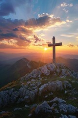 Wall Mural - Rocky Hill with Cross