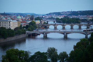 Wall Mural - Aerial cityscape evening view of Prague, capital of Czech Republic, view from Letna park