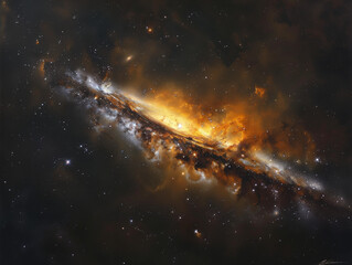 Wall Mural - Discover the Cigar Galaxy Centered on a Dark Amber Background: A Celestial Wonder