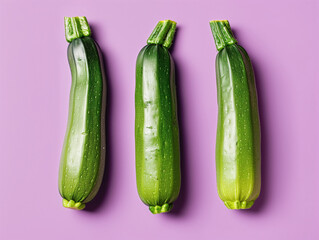 Bright and Fresh Small Zucchinis on a Violet Background