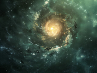 Wall Mural - Explore the Pinwheel Galaxy Centered on a Dark Green Background: A Stellar Display