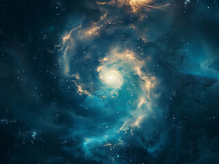 Wall Mural - Spiral Nebula Centered on Deep Blue Background with Comets: Cosmic Beauty