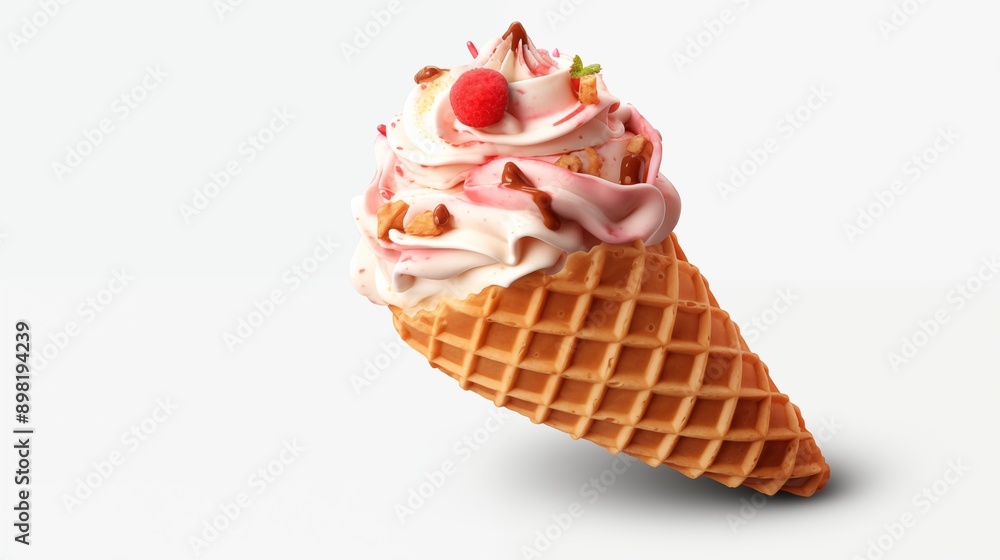 Ice cream scoop on waffle cone on transparent background cutout, PNG ...
