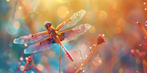 beautiful dragonfly on the grass. Selective focus.